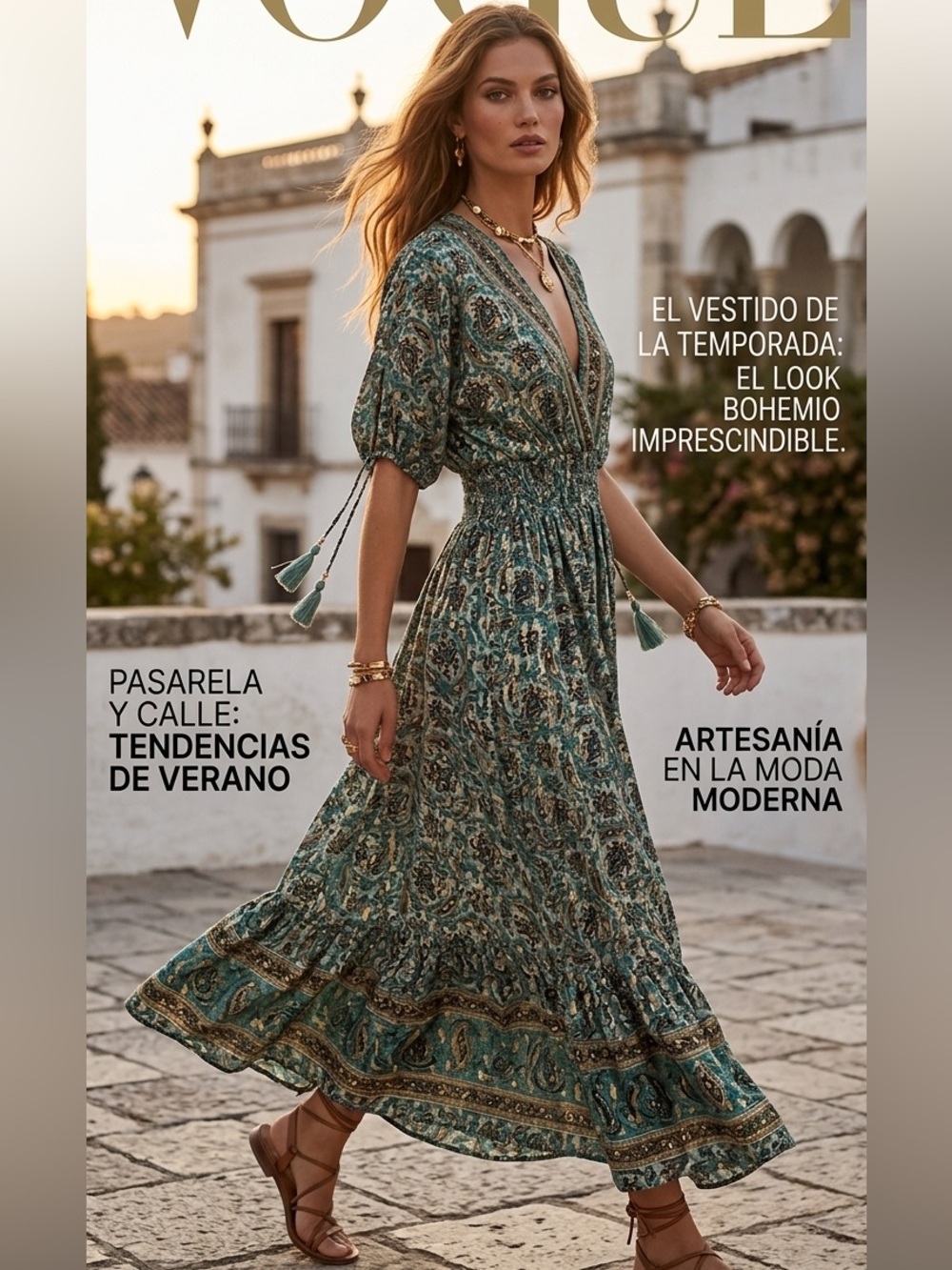 Bohemian Patterned Maxi Dress with Tassels